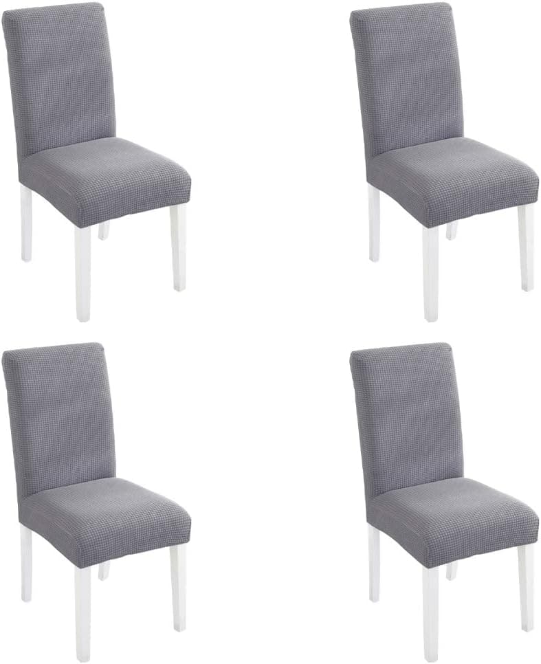 Stretch Dining Room Chair Cover Soft Removable Washable Chair Slipcovers Protector for Wedding Banquet Hotel and Party 4 Pcs (Grey)