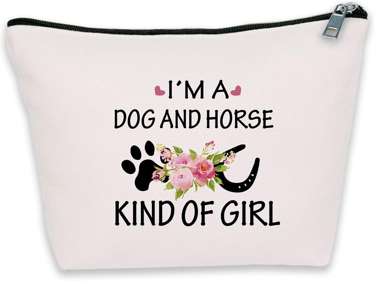 Qaninan Dog Horse Lover Gifts Makeup Bag I'm A Dog And Horse Kind Cosmetic Bag Cowgirl Equestrian Gifts Paw Print Horseshoe Gift For Dog Moms Women (Dog Horse Lover)