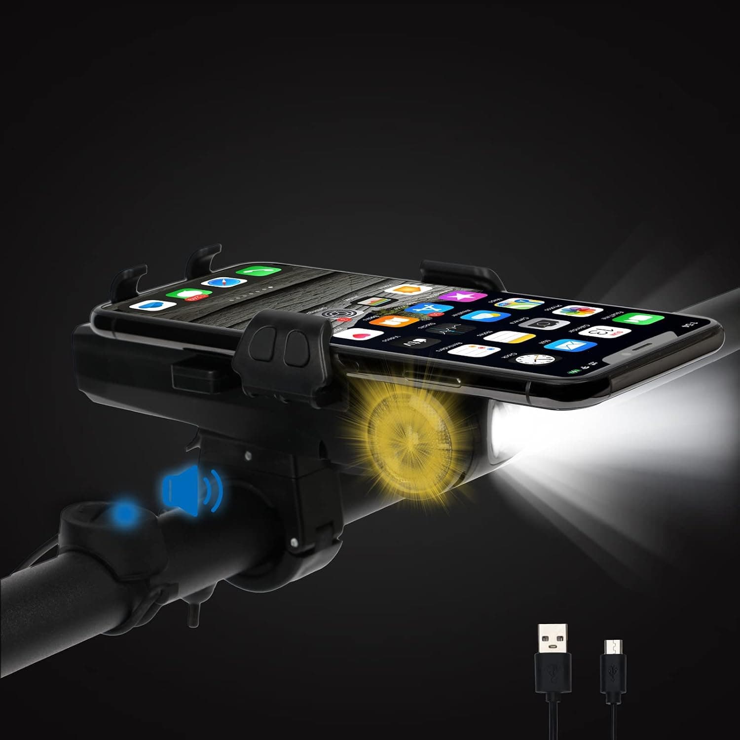5 in 1 Bike Lights 3500mAh Front Headlight with Bike Phone Mount USB Rechargeable Waterproof Bright Bicycle Lights with Power Bank,Horn,Fog Light for Night Riding