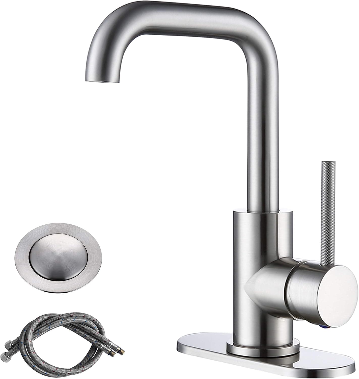 MEJOR Swivel Spout single handle faucet for Pre-Kitchen Sink/Bar Sink/Bathroom Sink,with 4 inches deck plate,CUPC water lines and Metal pop-up drain,Brushed Nickel,ME3506-BN