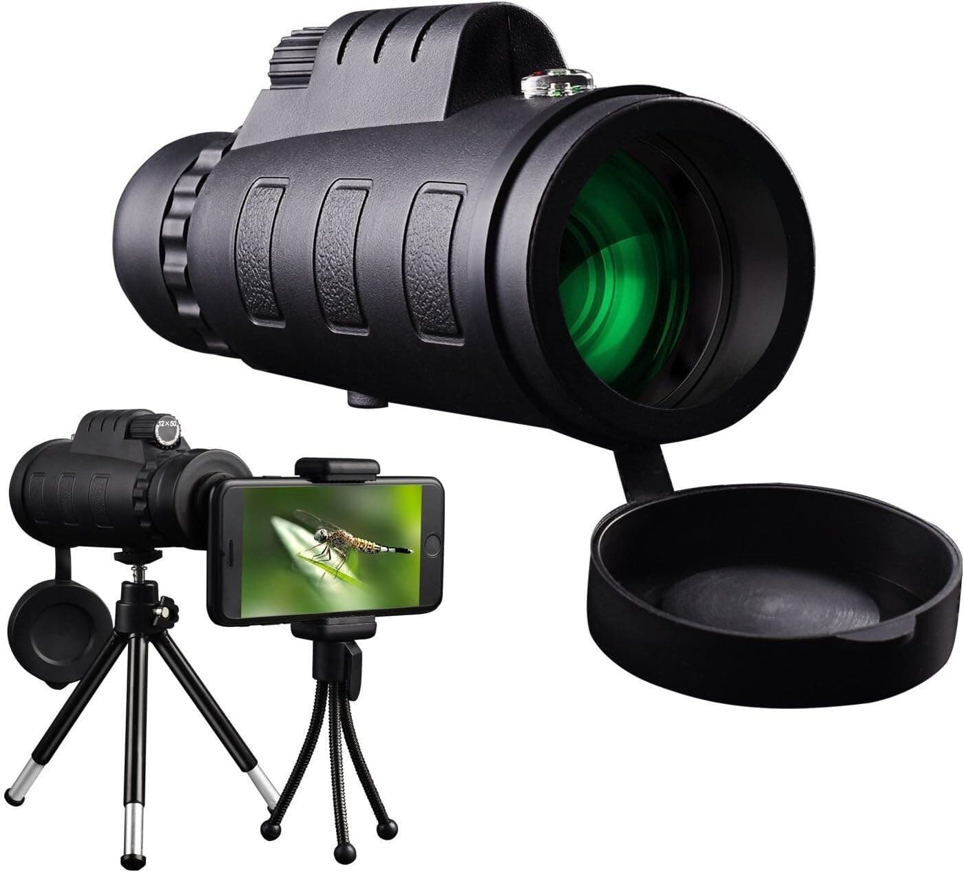 Monocular Telescope, Outdoor Portable High-powered Wide-angle Monoculars Zoom Lens Night Vision Travelling Telescope with Tripod Cell Phone Holder for Hunting Camping Birds Watching
