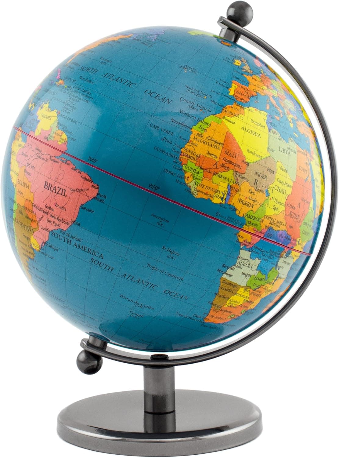 BRUBAKER Rotating Desk Globe with Metal Base - Office Decoration - Political World Globe - 7.5 inches tall - Dark Blue