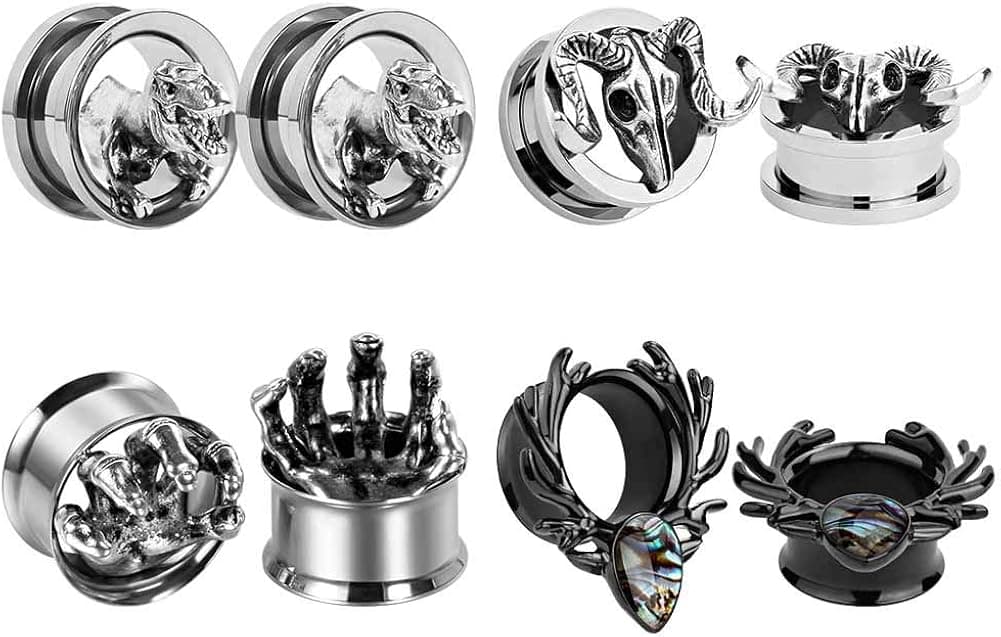 TBOSEN 4 Pairs Mixed Style Stainless Steel Tunnel Ear Plugs Stretching Expander Gauges Piercing Large Ear Gauges Kit 2g - 5/8" inch