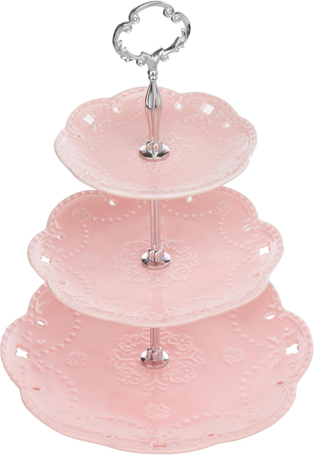 Antique Style Pink Ceramic 3-Tier Tea Party Cupcake Display Stand
