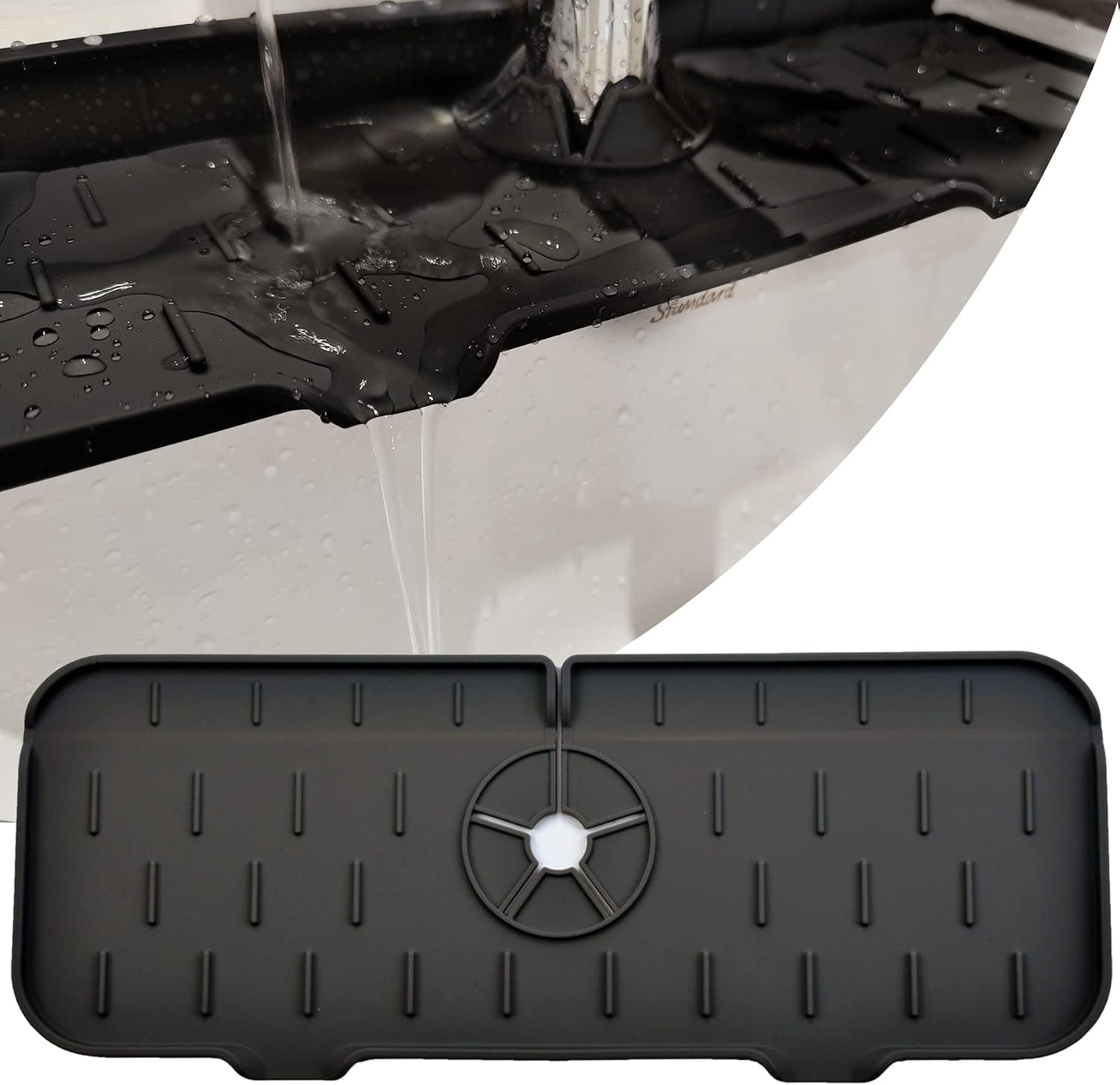 Kitchen Faucet Sink Splash Guard, Silicone Faucet Water Catcher Mat – Sink Draining Pad Behind Faucet, Grey Rubber Drying Mat for Kitchen & Bathroom Countertop Protect -Black