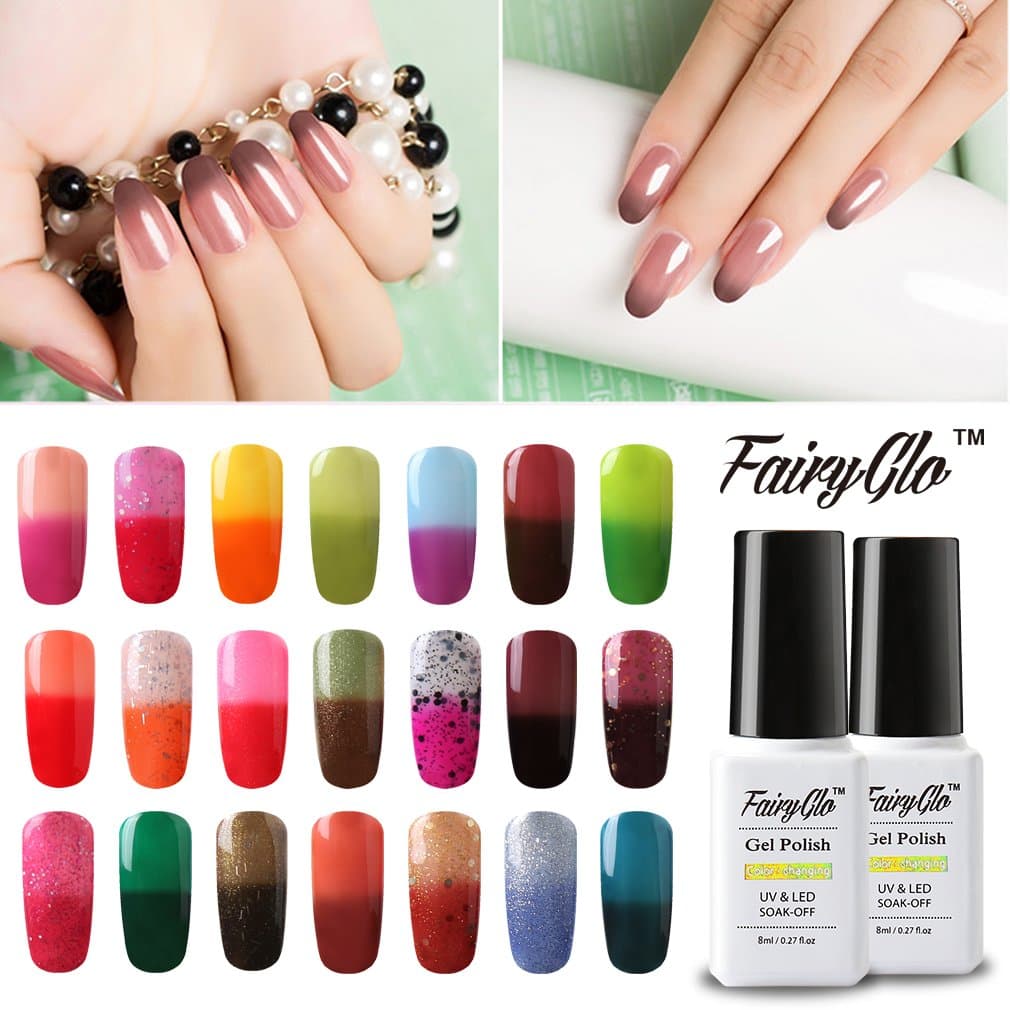 Fairy Glo (Pick Any 3 Colors) Gel Nail Polish Soak Off Thermal Temperature Changing Color UV LED Maniure Set Nail Lacquer Art Kit