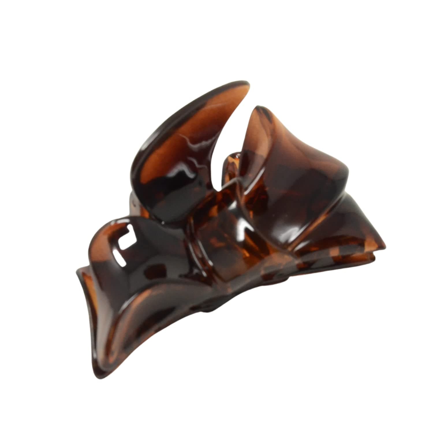 Parcelona French Bow Tortoise Shell Medium 3 1/4" Covered Spring Celluloid Jaw Hair Claw Clip Clamp Clutcher for Women and Girls, Made in France