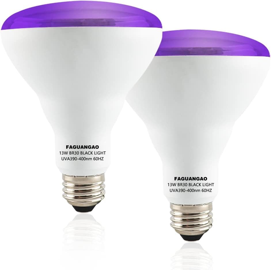 FAGUANGAO 13W BR30 LED Black Light Bulb,UV Blacklight Bulb,120V,UVA Level 390-400nm,E26 Medium Base,Glow in The Dark for Blacklight Party,Fluorescent Poster,Body Paint(2 Pack)