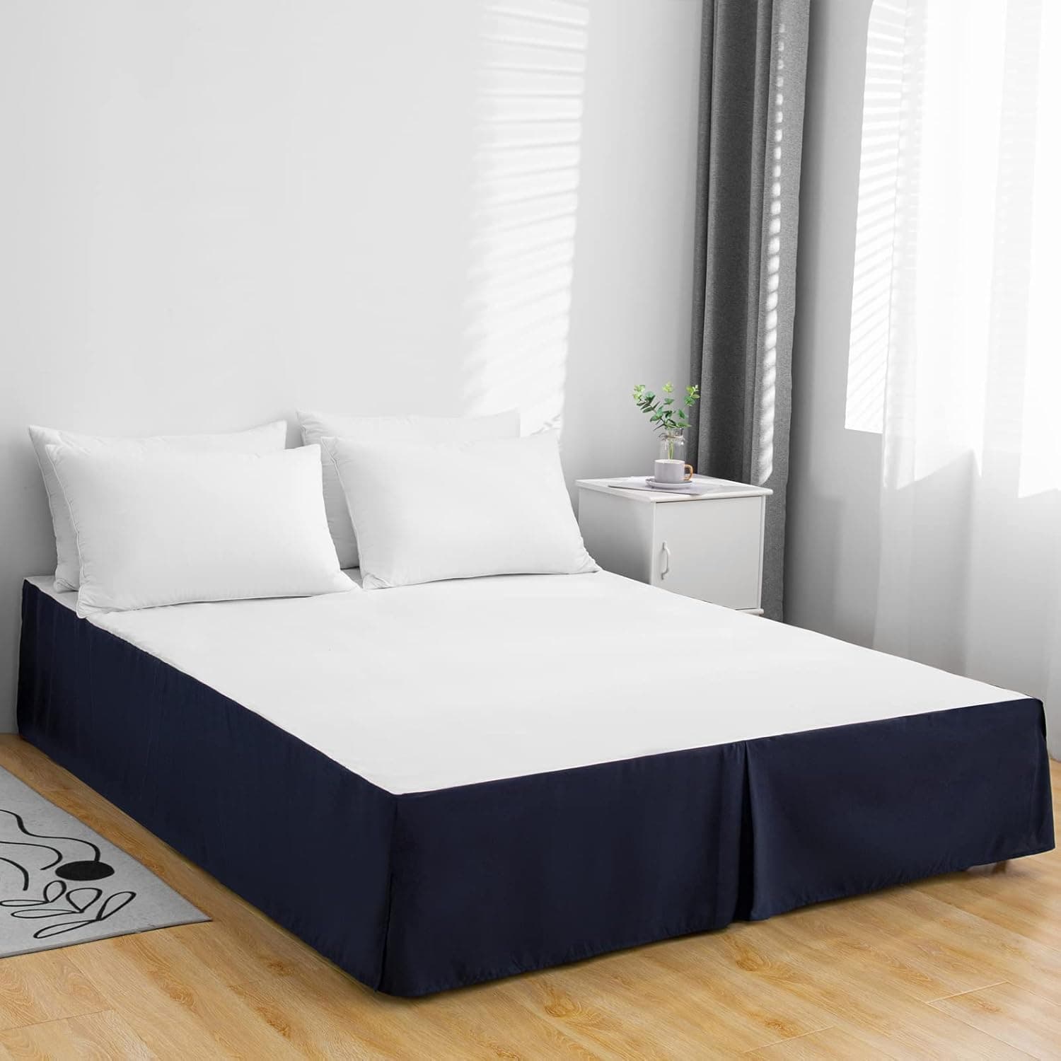 Navy Blue Solid Bed Skirt, Twin Bed Skirt, Twin Bed Skirt 14 Inch Drop, Dust Ruffle Twin, Bed Skirt Split Corner Pleated Style Easy Fit Easy Care Fade & Wrinkle Resistant-Cotton Micorfiber Made