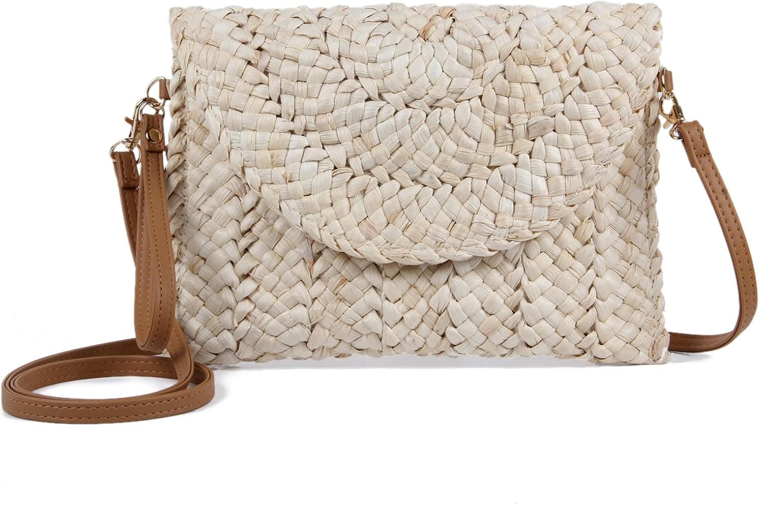 Emprier Women's Summer Straw Clutch Purse Beach Clutch Purse Bags Woven Straw Shoulder Bags Casual Envelope Wristlets Purse