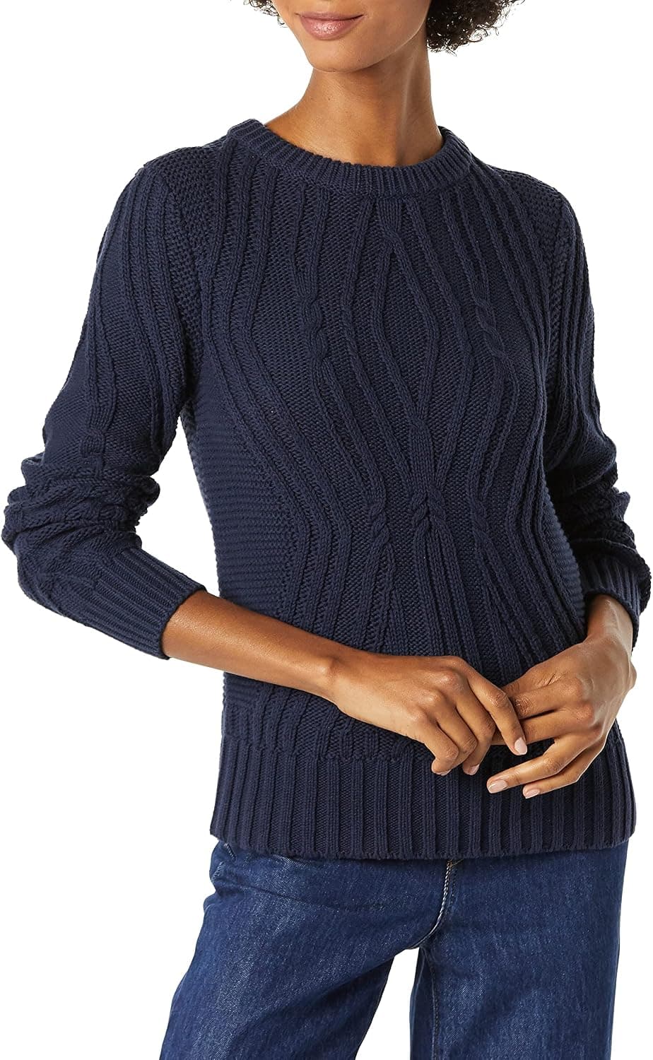 Amazon Essentials Women's 100% Cotton Crewneck Cable Sweater