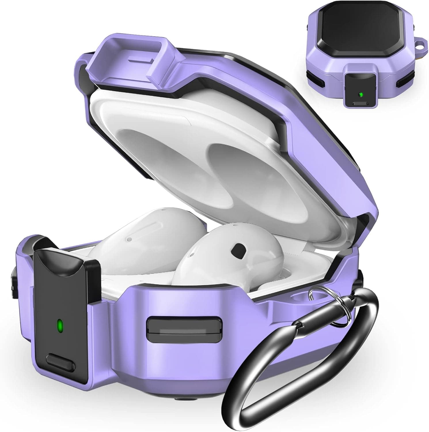 (with Secure Lock) Armor Case Cover for Samsung Galaxy Buds2 Pro Case(2022) /Galaxy Buds Pro Case(2021) /Galaxy Buds 2 Case (2021) /Galaxy Buds Live Case(2020) with Keychain/Zipper Box/Brush -Purple