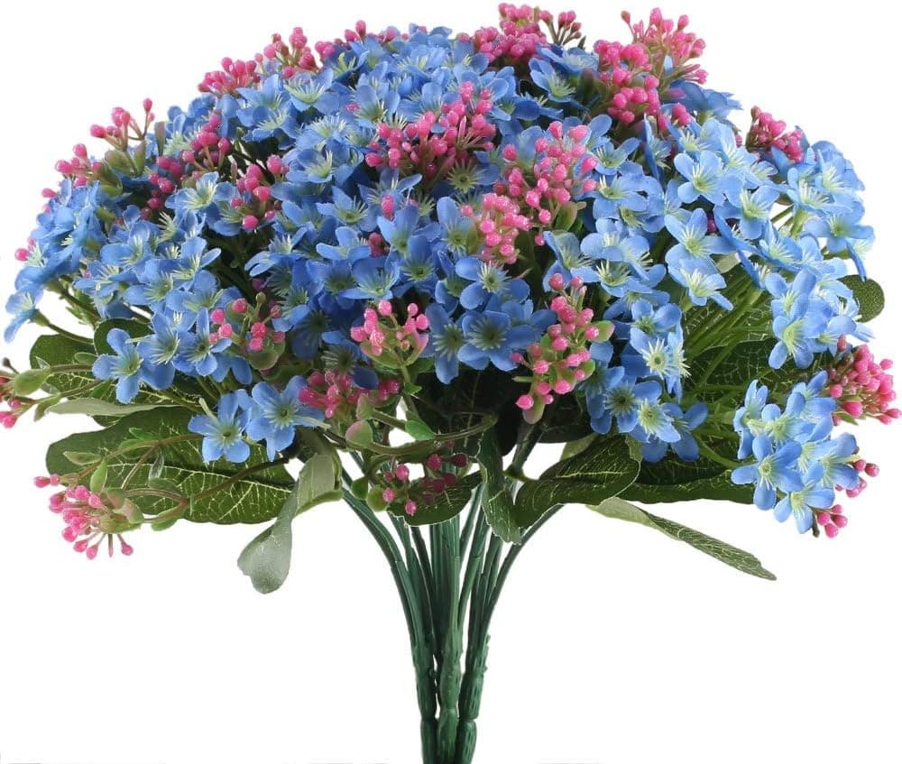 Nahuaa 4PCS Artificial Dasiy Flower with Silk Green Leaves Fake Plastic Bouquets Fuax Floral Table Centerpieces Arrangements Decor Wedding Home Kitchen Office Windowsill Spring Decorations Light Blue