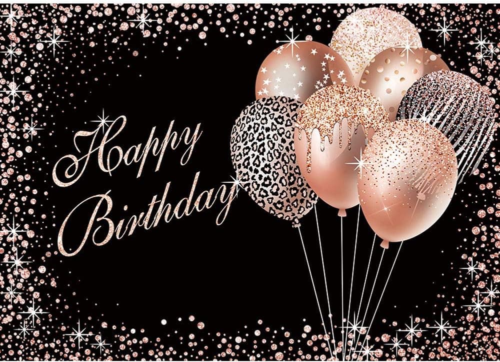 Maijoeyy 7x5ft Rose Gold Glitter Birthday Backdrop for Girls Women Happy Birthday Party Decoration Black Gold Glitter Balloon Party Photography Background for Party Banner Photo Booth Studio Props