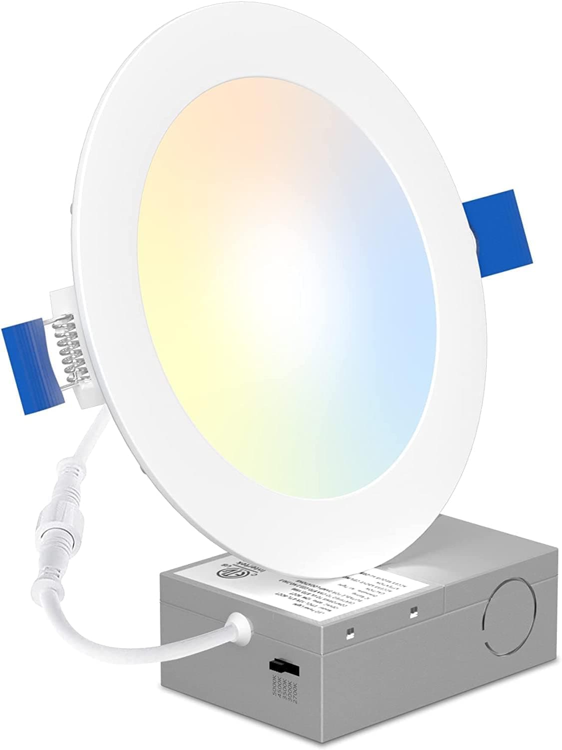 Auxoda 1 Pack 5CCT Recessed Lighting 6 Inch, Ultra-Thin LED Recessed Ceiling Light with Junction Box, 2700K/3000K/3500K/4000K/5000K Selectable led Recessed Lighting, 12W 110W Eqv, Dimmable