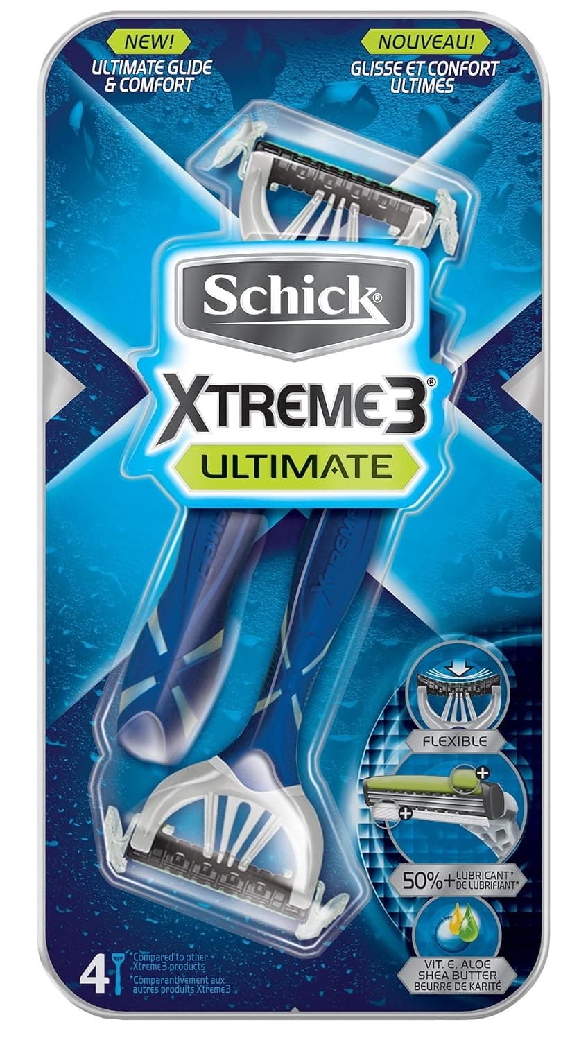 Schick Xtreme 3 Ultimate Disposable Razors for Men with Vitamin E, Aloe, and Shea Butter - 4 Count