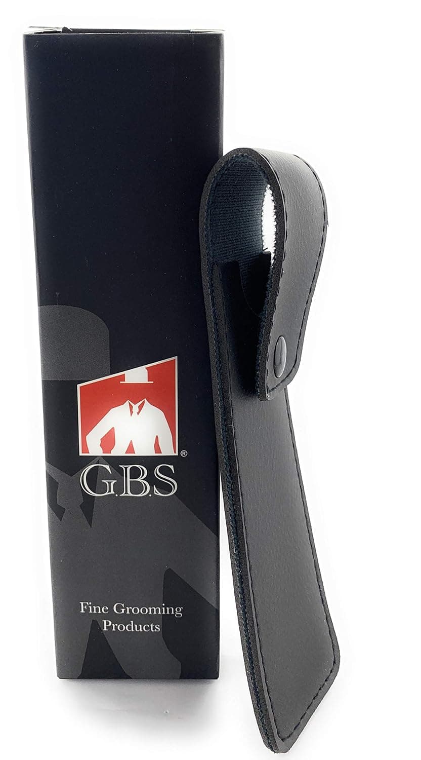 G.B.S Men's Razor Case - Genuine Leather Protective/Travel Case for Straight, Shavette, and Barber Razors - Black with Snap Button for Secure Travel. Stores Shavette, Barber, and Straight Razors.