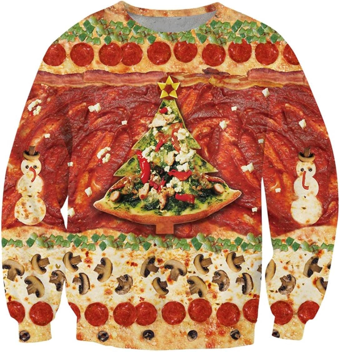 Pink Wind Women's Pizza Printed Funny Ugly Christmas Sweatshirt Sweaters Red XL