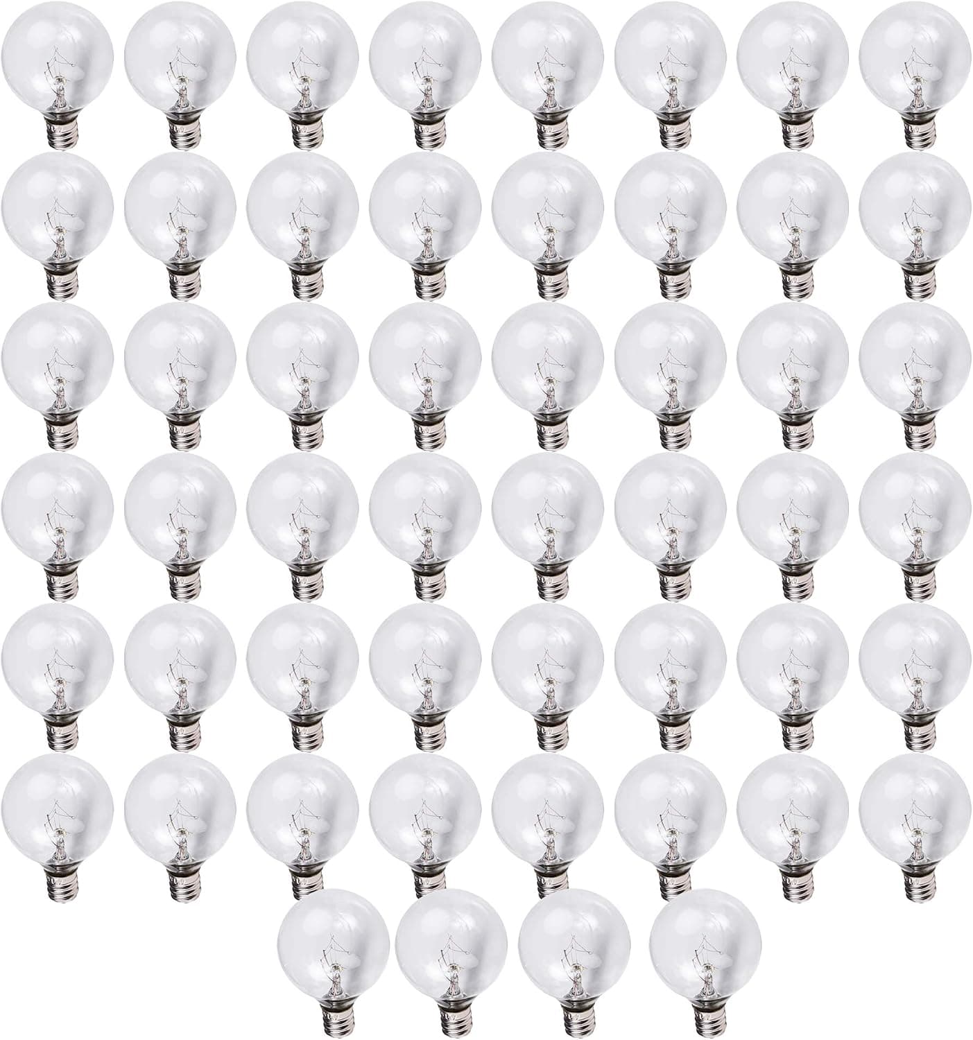 PAVO 50 Packs Premium E12 G40 5W 120V 25lm 2500K Clear Dimmable Globe Light Bulbs for String Lights - Exact Fit for Candelabra E12 Screw Base - Multi Purpose Indoor/Outdoor Bulbs