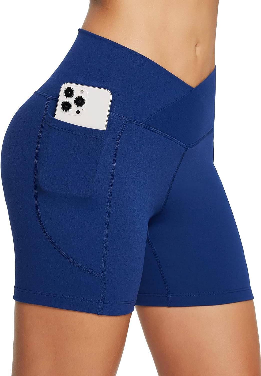BALEAF Women's 5" Crossover Biker Shorts Workout High Waisted Yoga Athletic Running Gym Spandex Shorts with Side Pockets