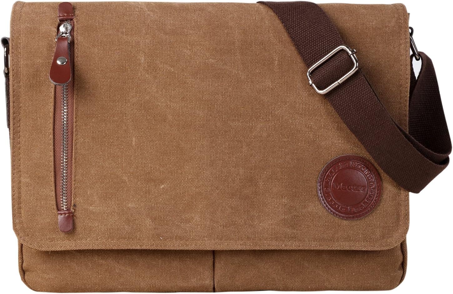 Vintage Canvas Satchel Messenger Bag for Men Women,Travel Shoulder bag 13.5" Laptop Bags Bookbag (Coffee)