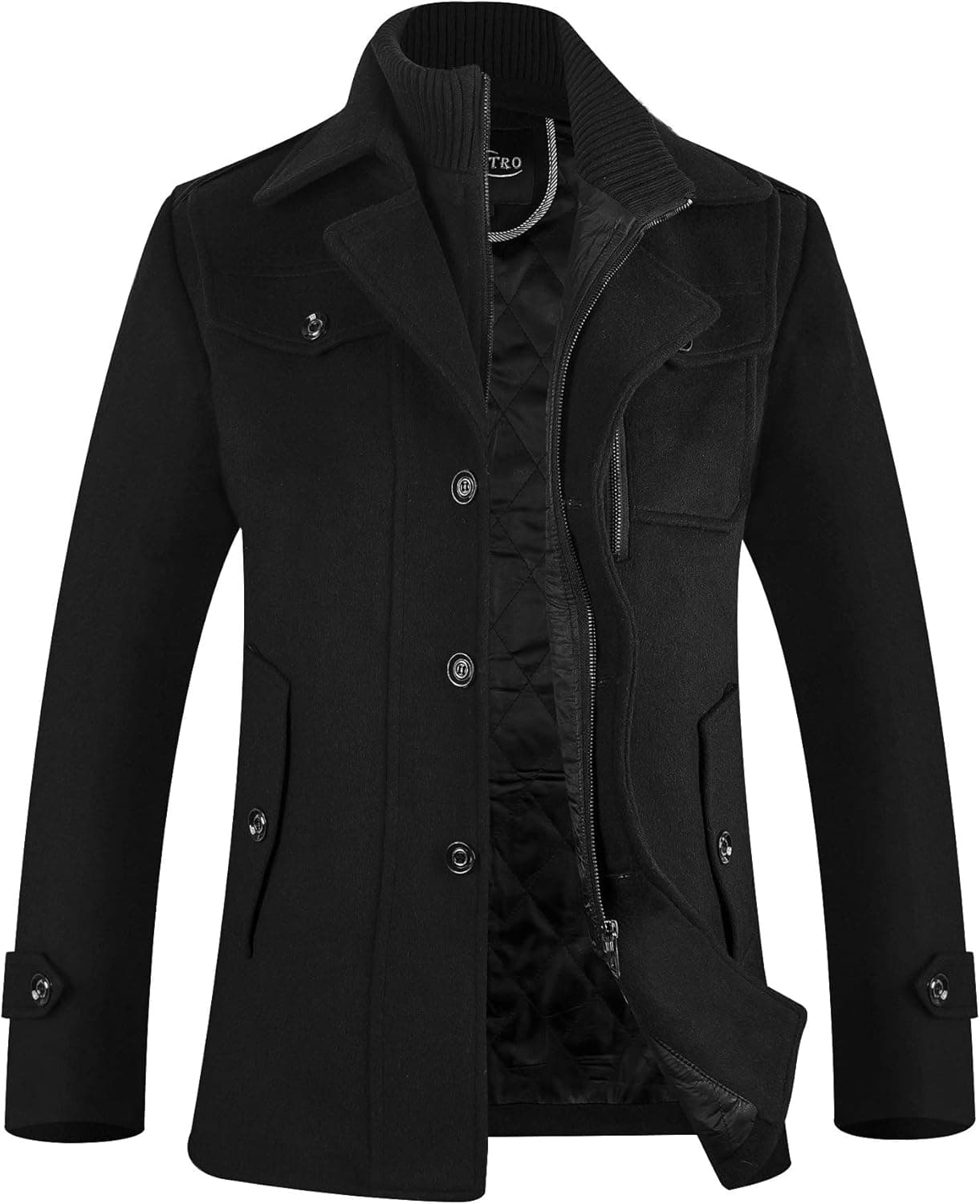 APTRO Men's Pea Coat Premium Wool Jacket Windbreaker Detachable Inner Rib