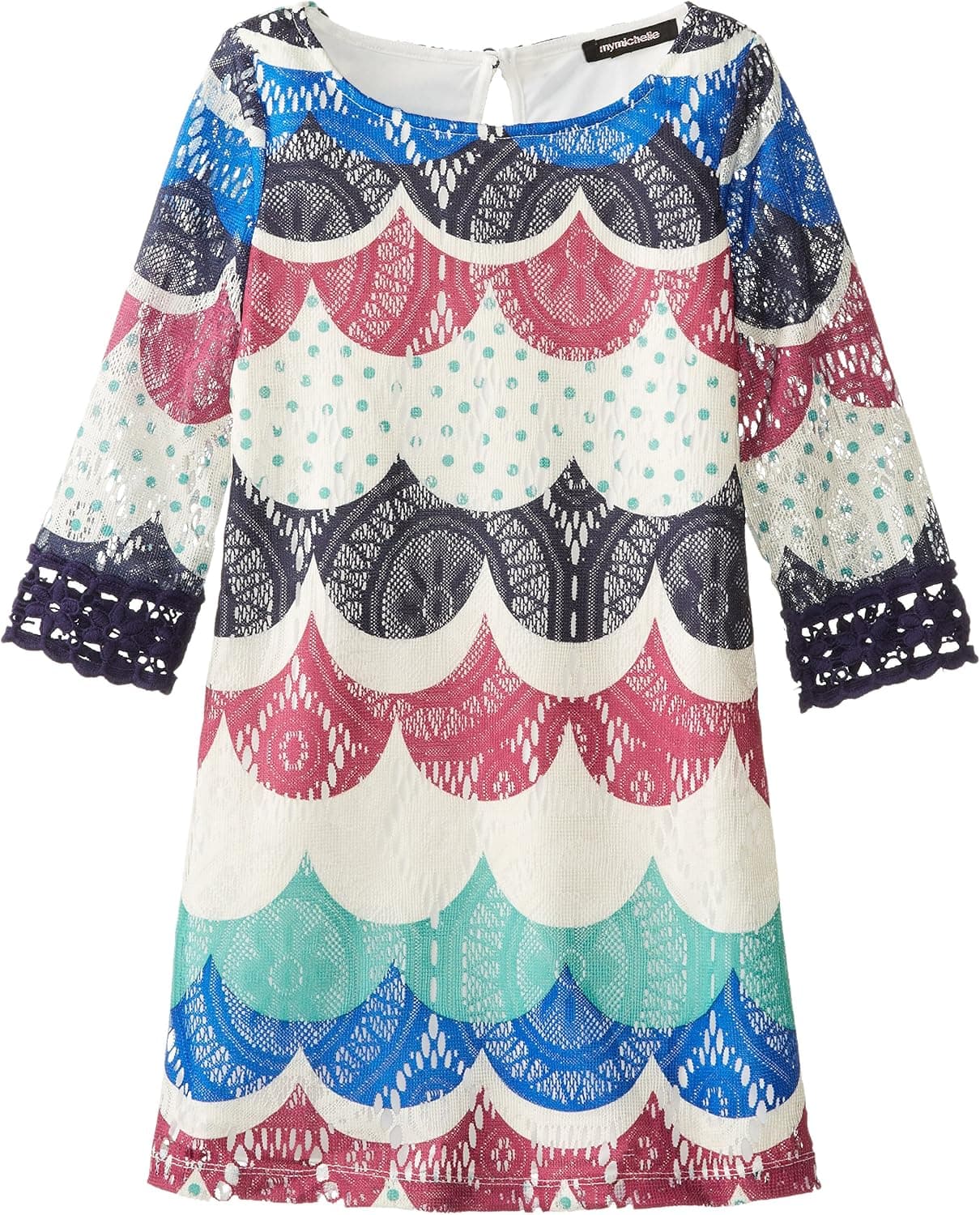 My Michelle Big Girls' Three-Quarter Sleeve Crochet Chevron Sheath Dress