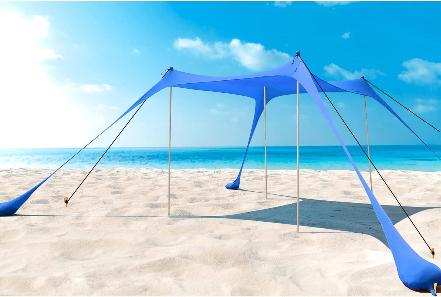 10x10ft Beach Shade Tent for Sand,Pop up Sun Shelter UPF50+,Outdoor Beach Canopy for Picnic Camping Sunshade with Carry Bag,8xGround Nails,4xPoles(Blue)