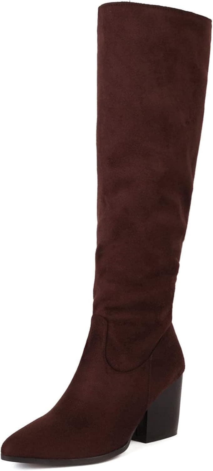 Erocalli Women's Fashion Knee High Boot Chunky Heel Faux Suede Side Zipper Boots Riding Long Boots