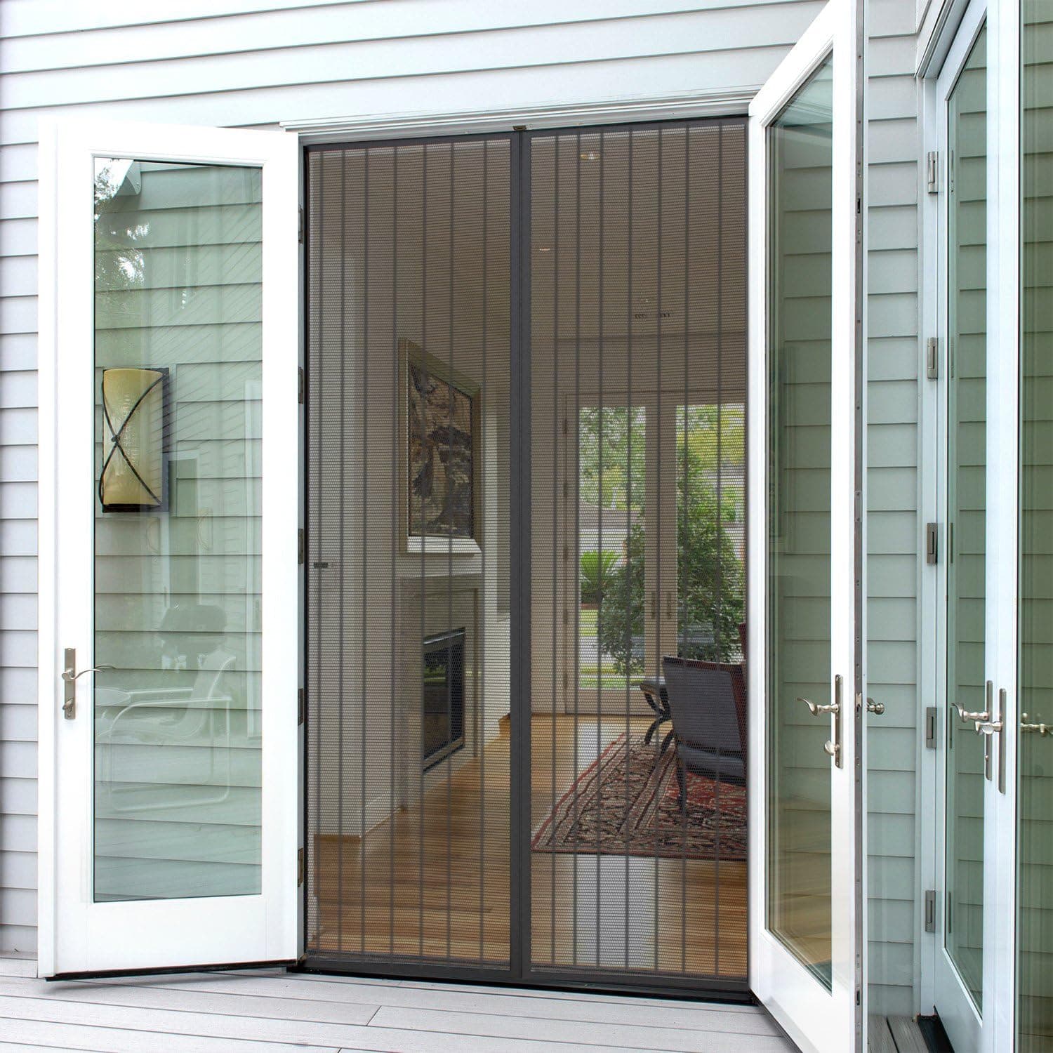 Planet Homeware Full Frame Heavy Duty Velcro Mesh Magnetic Screen Door Curtain, Fits up to 35 x 82-Inch