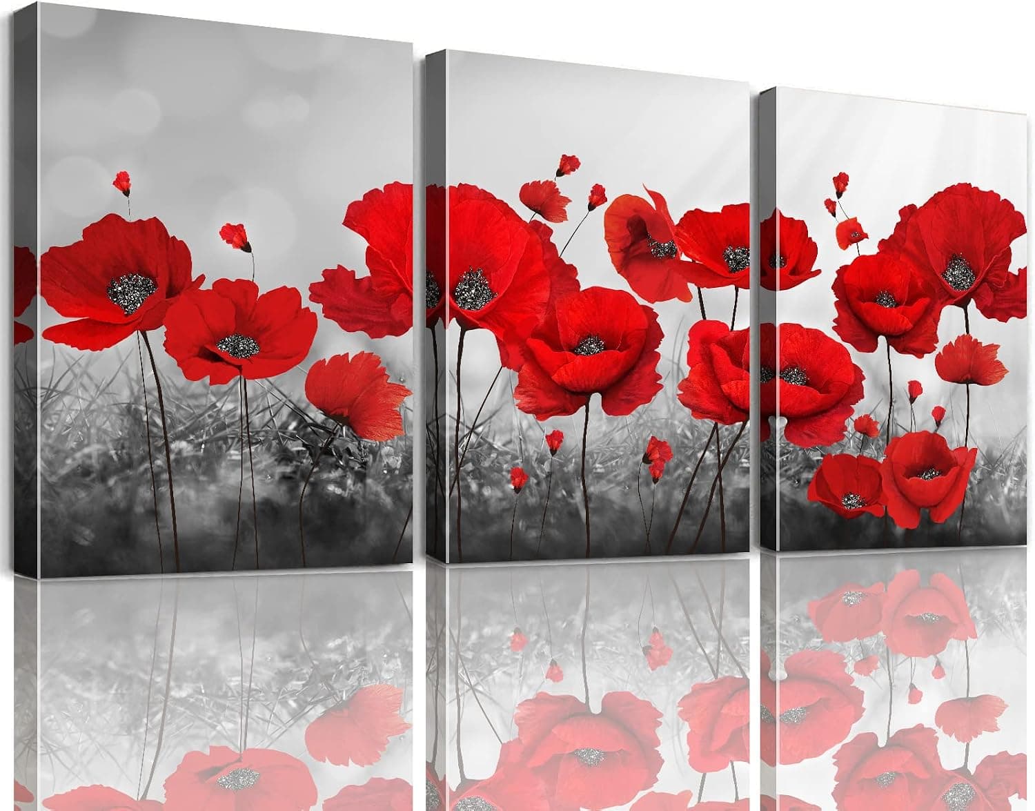 Watercolor Floral Poster, Red Flower Wall Art, Abstract Red Poppy Canvas Printings - BANMU ART - Modern Canvas Painting 3 Pieces Combined Flowers Posters Wall Pictures for Living Room (Red Poppy,12"x16"x3pcs)
