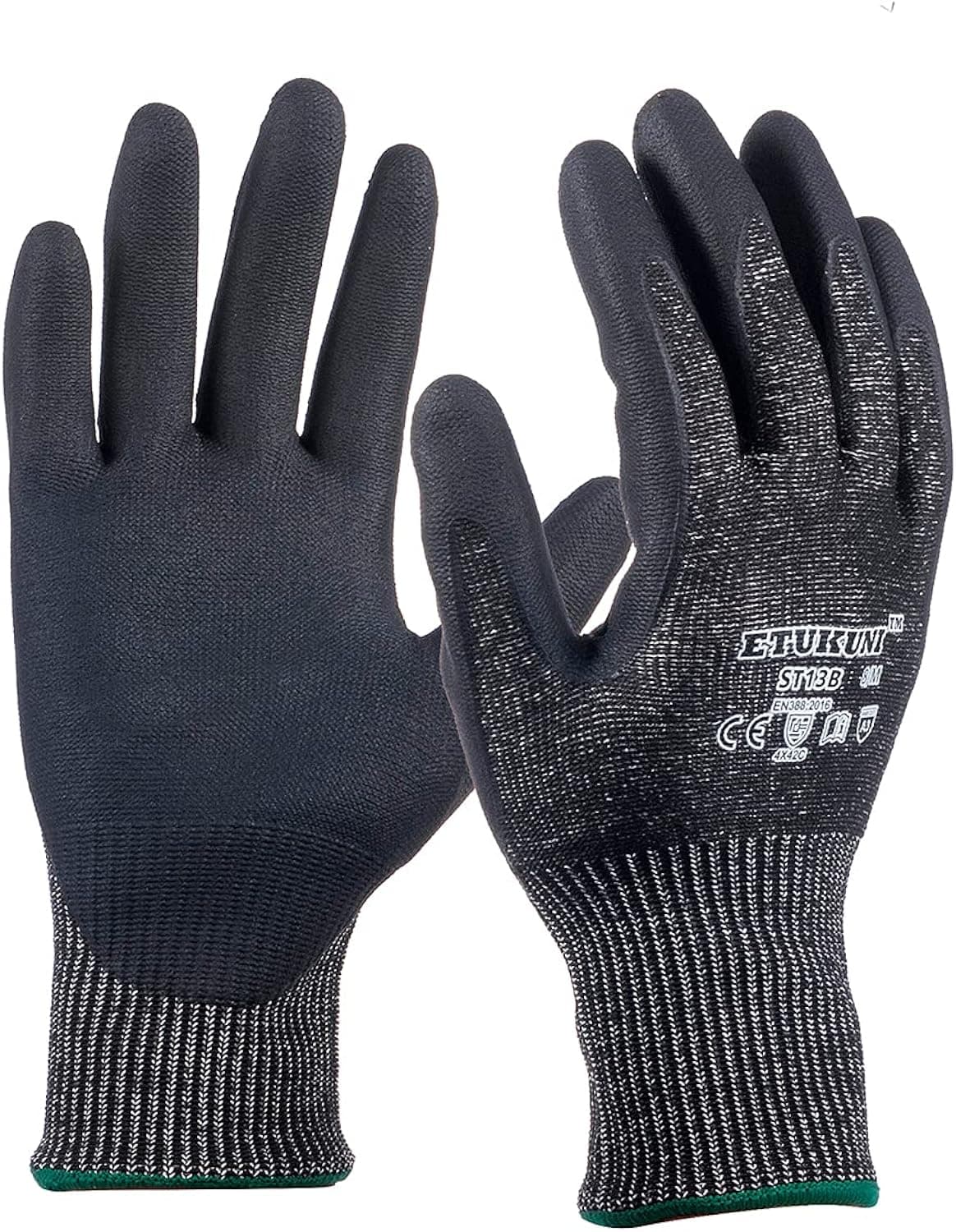 Safety Grip Work Gloves Cut Resistant level 5 Liner & Nitrile coatin Protective Flexible 3D Comfort Stretch Fit Touch screen For Cutting, DIY, Wood Carving, Garden - S