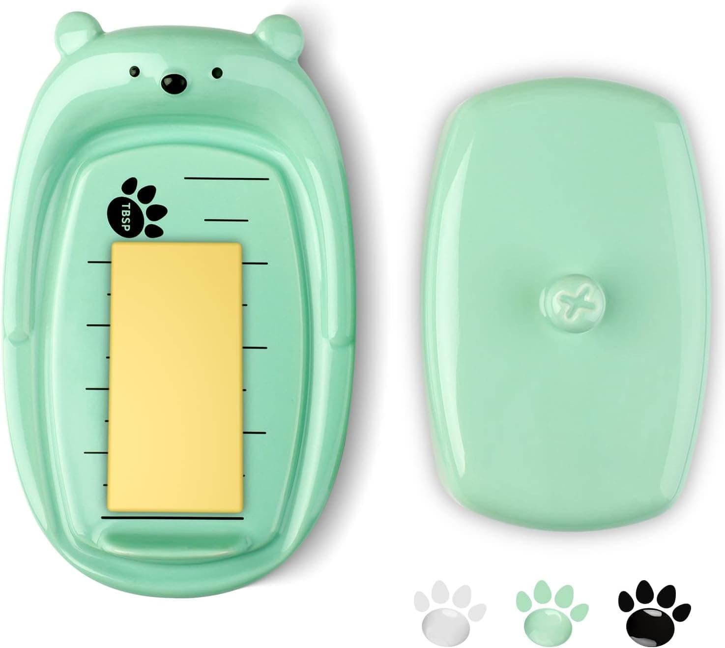 Toptier Butter Dish with Lid, Cute Bear Butter Dish, Porcelain Butter Keeper, Butter Holder with Handle Cover, Butter Container Perfect for East & West Coast Butter, Bluegreen
