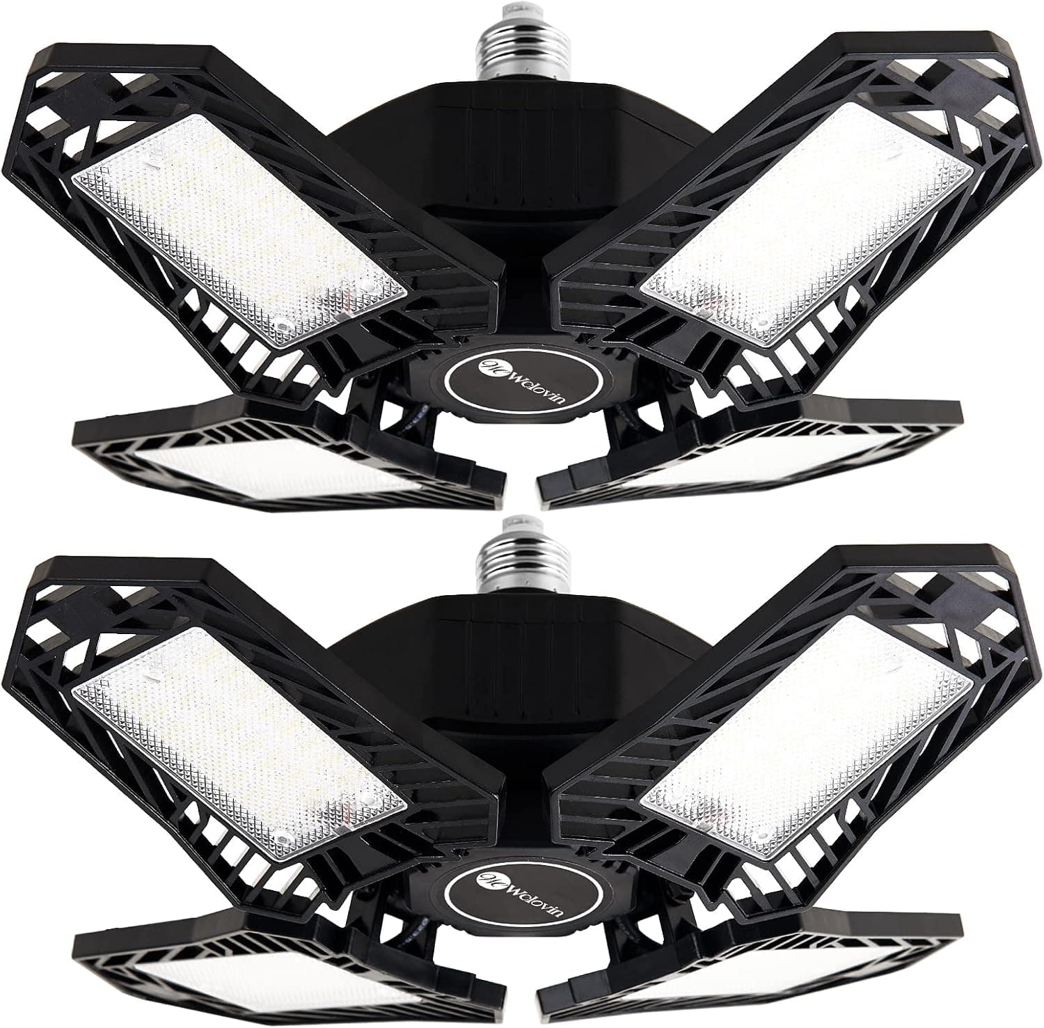Welovin lamfurart 2 Pack LED Garage Light, Deformable Ceiling Lights with 4 Adjustable Panels, 80 W 8000LM Garage Lighting Fixture, E26/E27 Screw-in Shop Bay Lights for Workshop, Warehouse & Barn