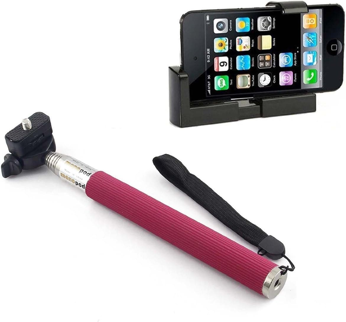 2x Red Extendable Self Camera Monopod+Tripod Bracket for iPhone 5 5C 4 4s