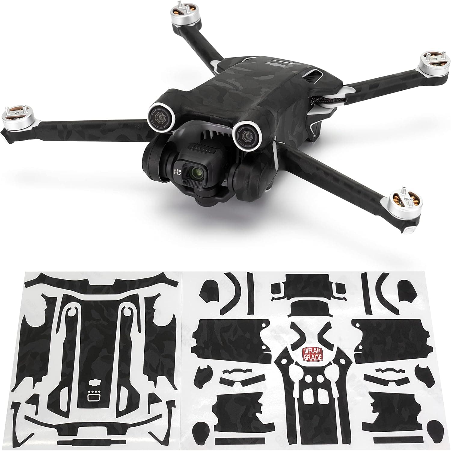 WRAPGRADE Skin Stickers compatible with DJI Mini 3 Pro | Main Unit (BLACK BUMPY CAMO)