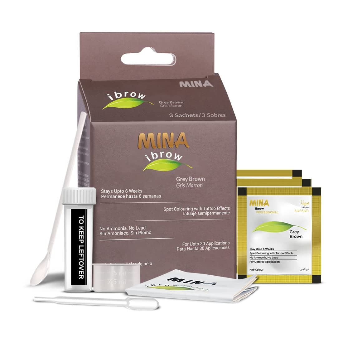 Mina ibrow Hair Color Gray Brown|Long Lasting Natural Spot coloring and Hair Tinting Powder, Water and Smudge Proof | No Ammonia, No Lead with 100% Gray Converge|Vegan and Cruelty free