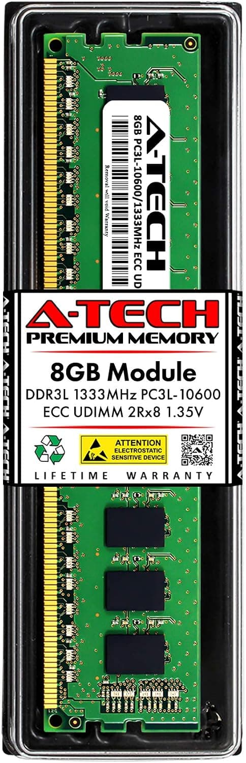 A-Tech 8GB Replacement for Samsung M391B1G73BH0-YH9 - DDR3 1333MHz PC3L-10600E ECC Unbuffered UDIMM 240-Pin 2Rx8 1.35V - Single Server Memory RAM Stick (M391B1G73BH0-YH9-ATC)