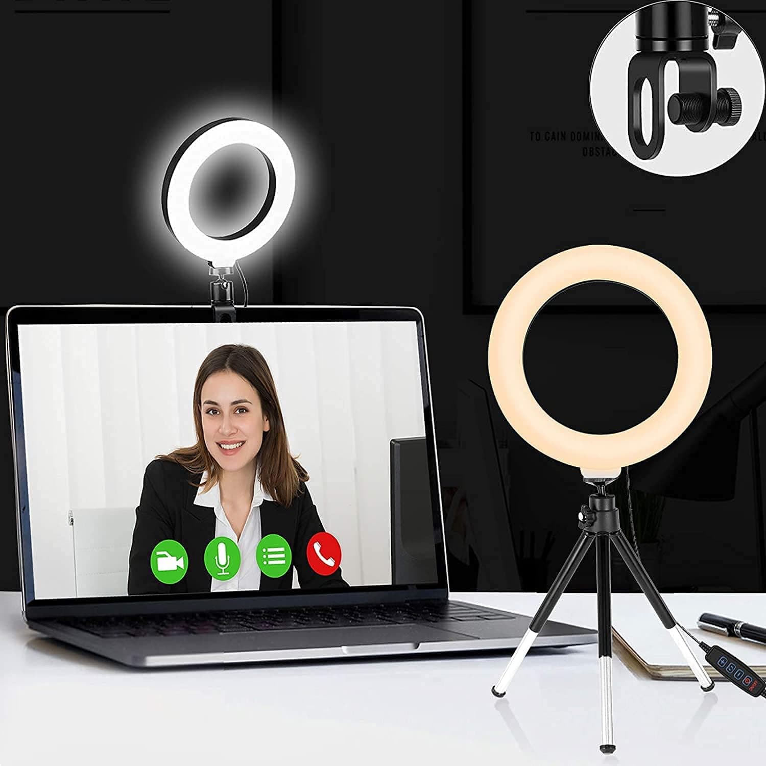 Dimmable Video Conference Lighting Kit 6" LED Ring Light for Computer Monitor Laptop Clip on with Tripod 3 Light Modes Webcam Light for Zoom Calls/Romote Working Learning/Makeup/Live Streaming/TIKTok