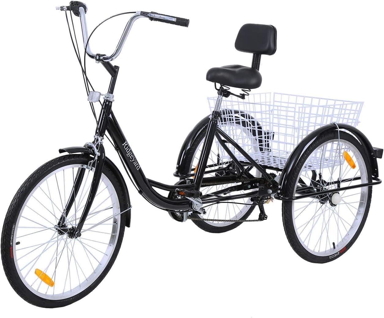 Iglobalbuy Black 6 Speed Three Wheel Adult Tricycle Trike 24” W/Large Size Basket