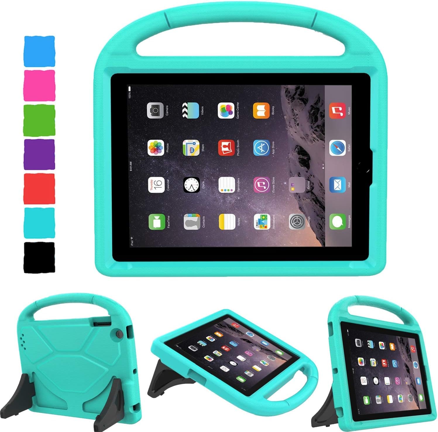 Kids Case for iPad 2 3 4 - TIRIN Shock Proof Convertible Handle Light Weight Durable Super Protective Stand Cover for iPad 4, iPad 3 & iPad 2 2nd 3rd 4th Generation Tablet，Turquoise