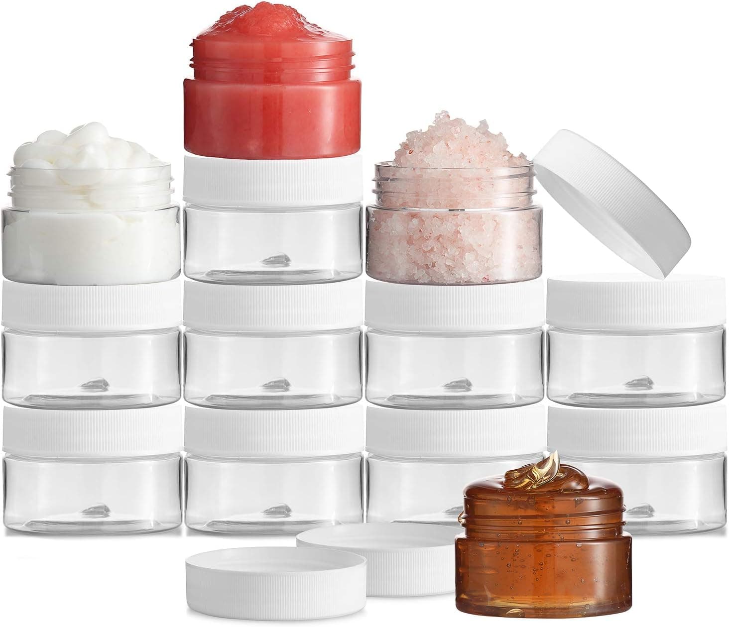 DilaBee 1 Oz Containers with Lids - 12 Pack Small Plastic Travel Jars - Clear Cosmetic Containers for Skin Care Products, Samples, Paints and More - Multipurpose Mini Jars