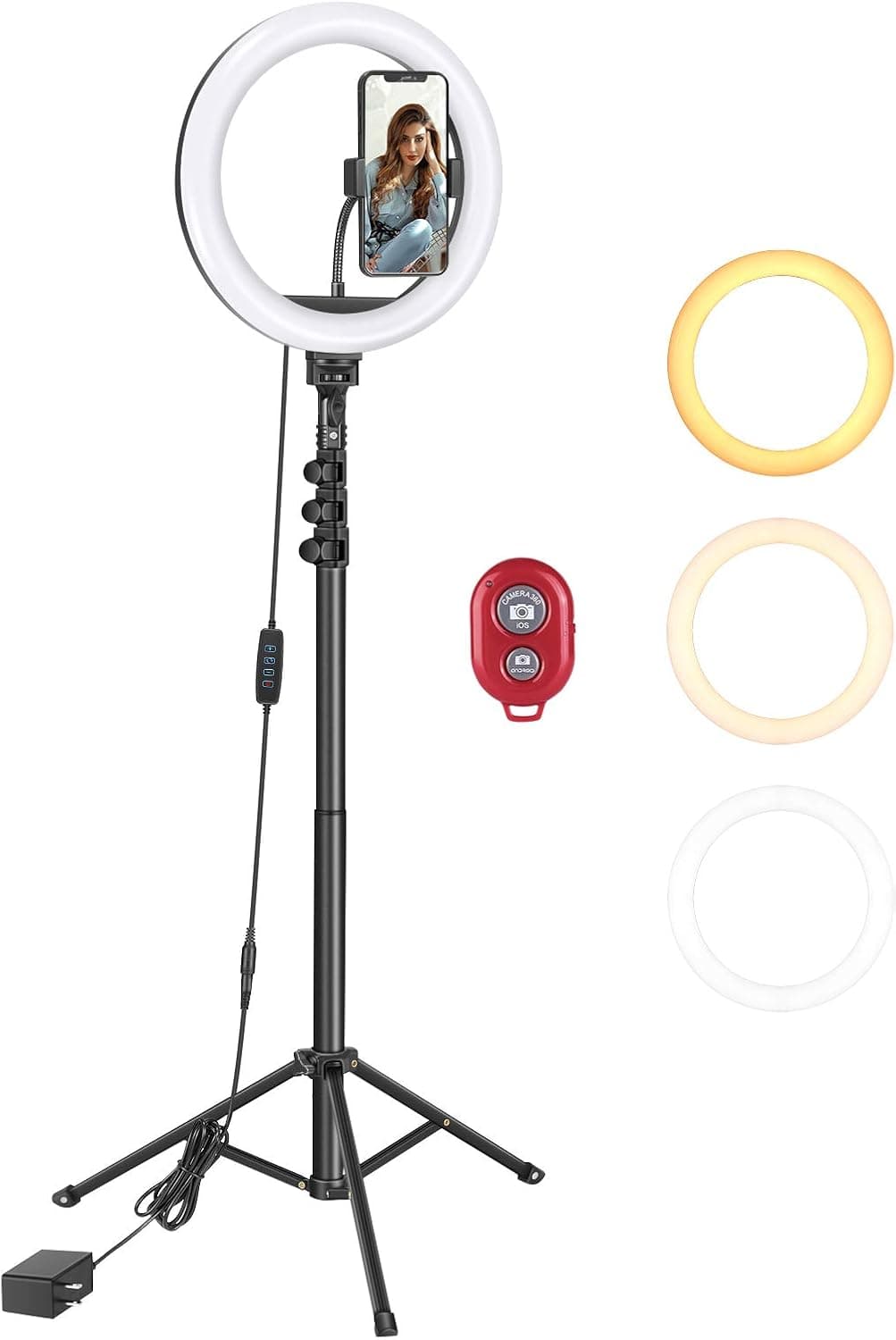 Neewer 10-inch Selfie Ring Light with 45-inch Extendable Tripod Stand, Dimmable Ringlight with Phone Holder for Makeup/LiveStream/YouTube/Video Conference/Zoom Calls, 3 Light Modes/10-Level Brightness