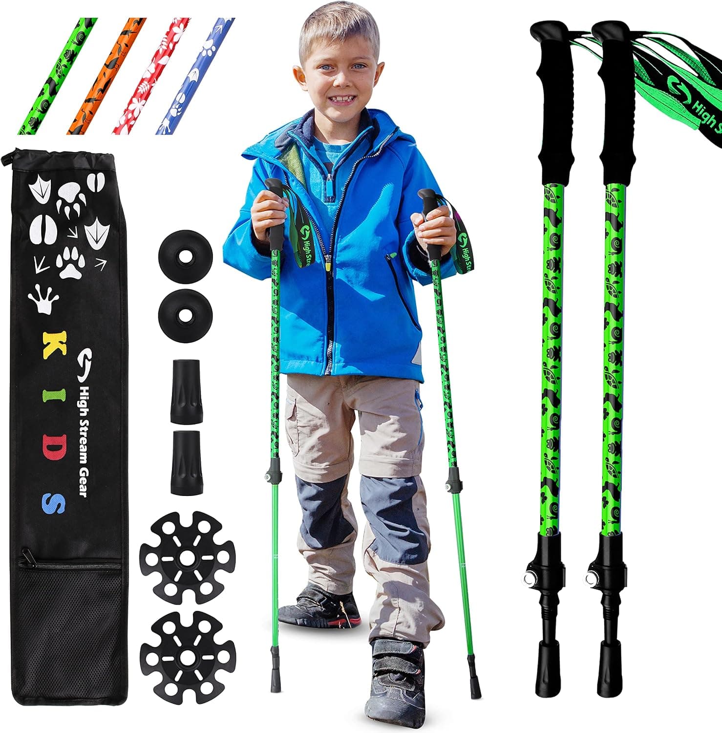 Kids Hiking Poles – Adjustable Telescopic Trekking Poles for Children – Includes: 2 Walking Sticks, Carrier Bag and Accessories All Designed for Boys and Girls