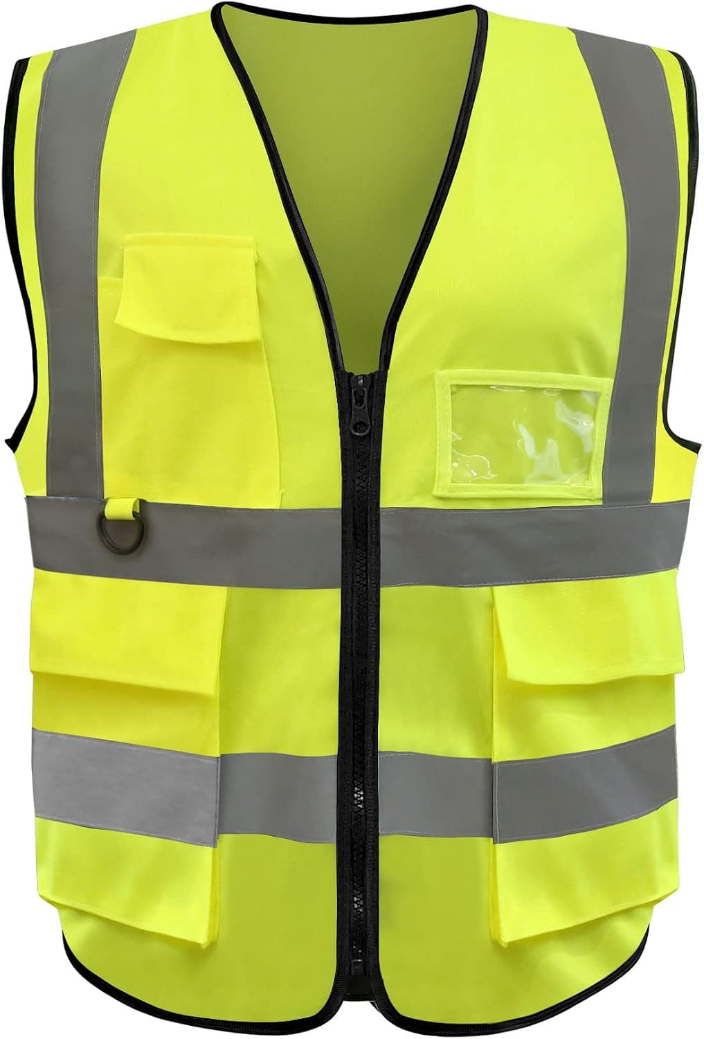 YAFOWUK Reflective Safety Vest Neon Construction Vest Hi-Vis 7 Pockets Zipper Front, Meets ANSI/ISEA Standards for Men Women Yellow 3XL