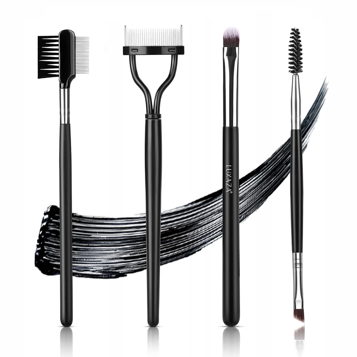 LUXAZA 4Pcs Eyebrow Brush and Eyelash Comb Curlers Stainless Steel Lash Brushes Brow Comb Eye Makeup Brush Tools