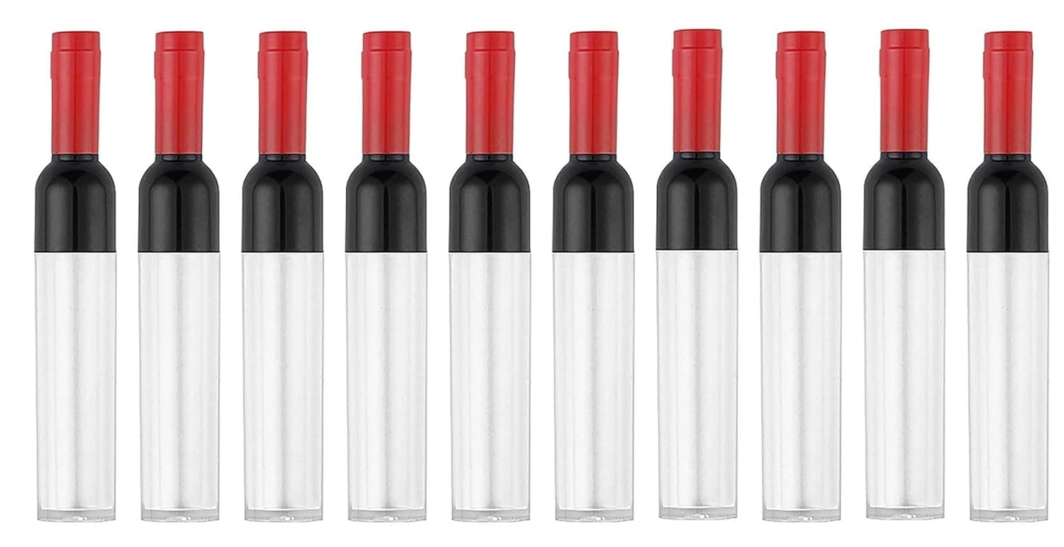 BesYouSel 5ml Clear Wine Shaped Lip Gloss Tube Empty Lip Glaze Tubes Plastic Mini Refillable Lip Oil Bottle Container Lip Glaze Tube DIY Makeup Liquid Lipstick Bottle, Red, Pack of 10