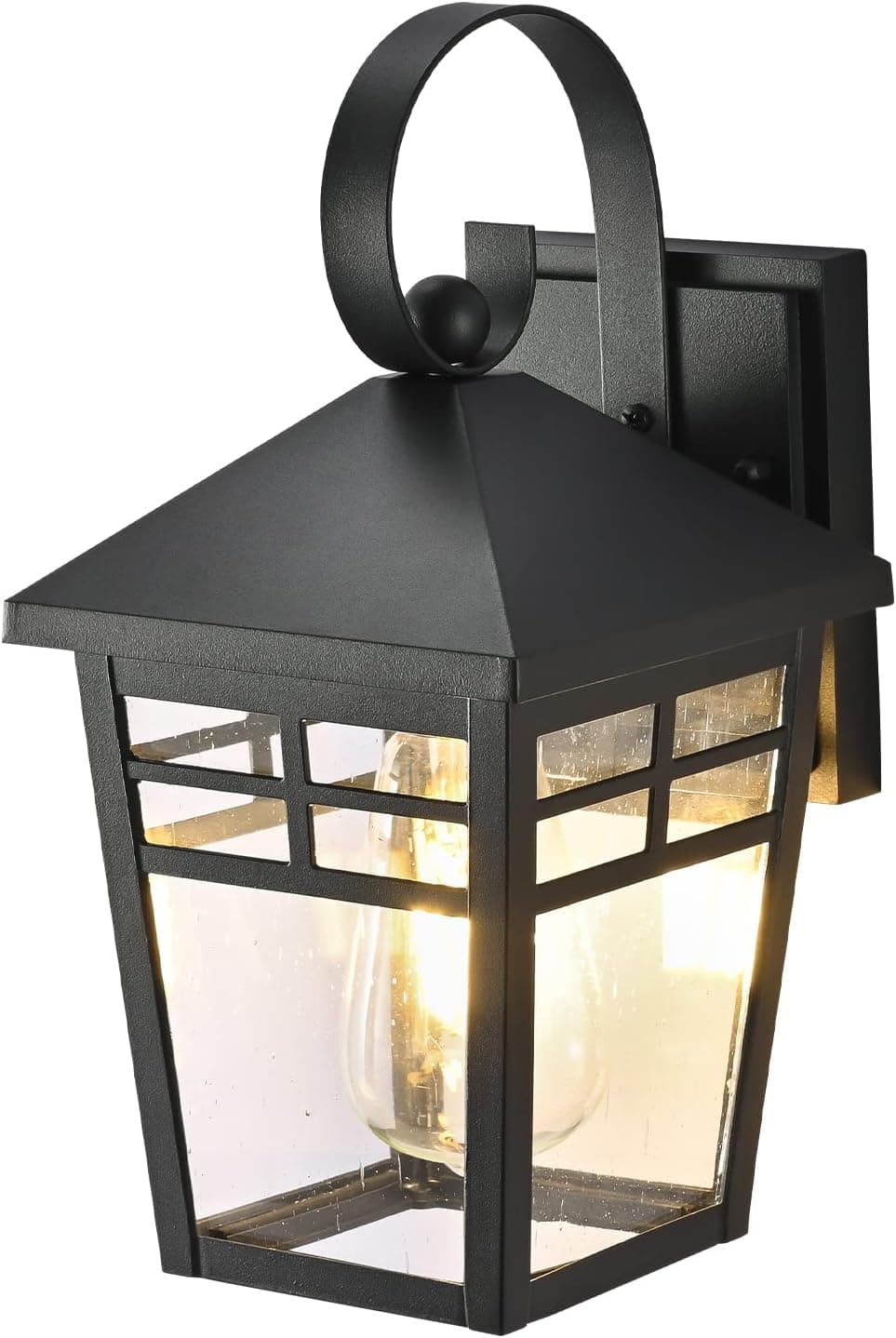 Outdoor Wall Lantern with Seeded Glass, Industrial Light Fixtures Wall Mount with E26 Socket, Anti-Rust Exterior Wall Light for Front Porch Garage Garden Courtyard
