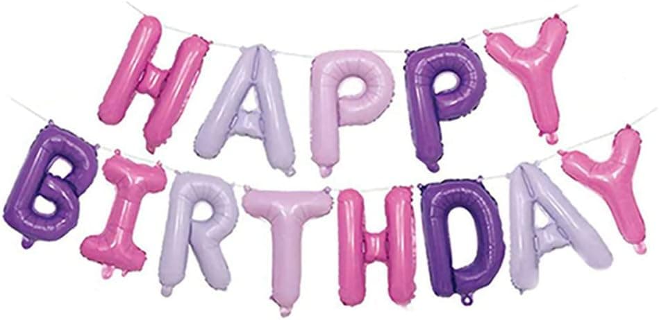 NUOBUNG Aluminum Foil Balloons, Happy Birthday Balloons Banner, Mylar Foil Letters Sign Banner Balloon, With Ribbon Straw, Reusable for Birthday Party and Event Decorations -16 Inch (Four-Color)