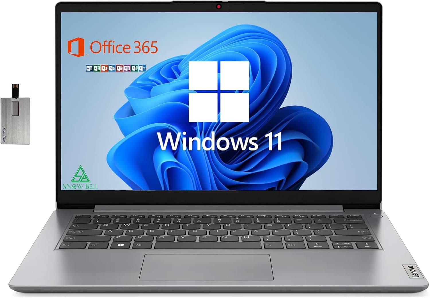 Lenovo 2022 Ideapad 1i 14.0" HD Laptop, Intel Pentium Silver N5030 Processor, 4GB RAM, 128GB SSD, Intel HD Graphics, HD Webcam, Gray, Win 11 S, 1 Year Office 365, 32GB SnowBell USB Card